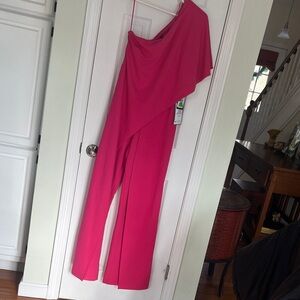 Adrianna Papell Hot Pink One-Shoulder Wide-Leg Jumpsuit